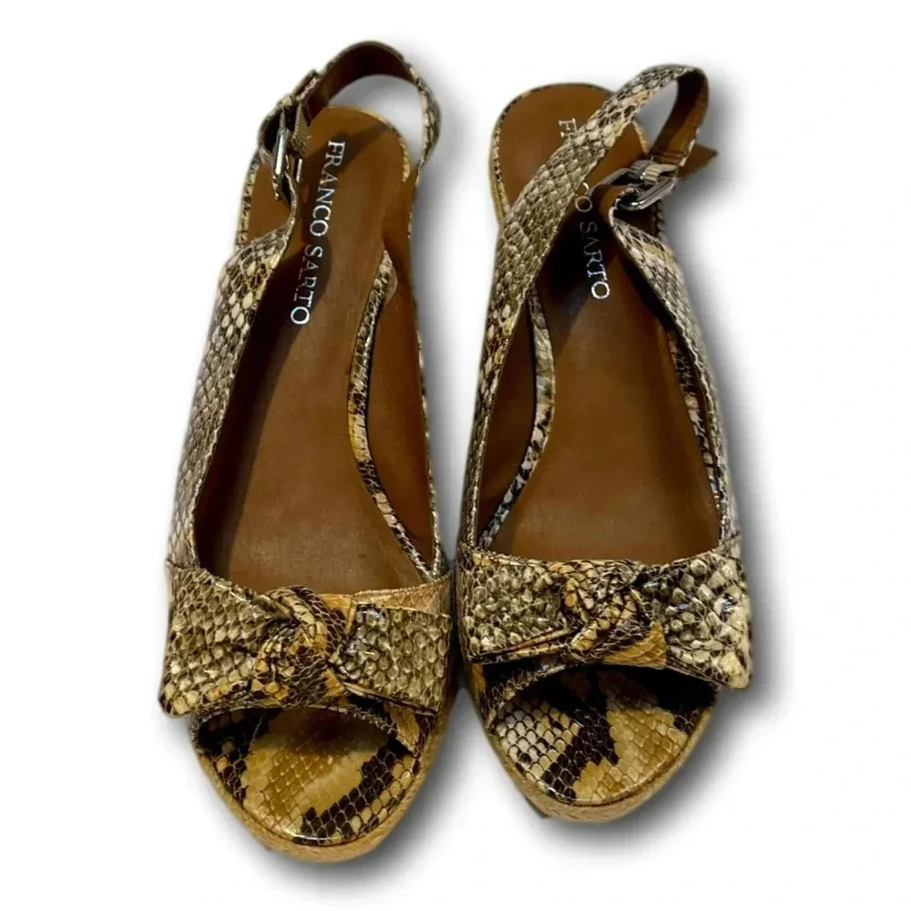 Franko Sarto Womens  Wedge Sandals Size 9 Slingback Faux Snake - Picture 10 of 11